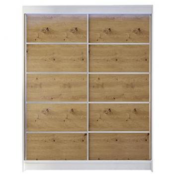 Armario Corredero Atlanta 145, Blanco y Roble Artisan, 200x150x58cm, 5 Estantes