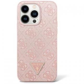 Funda Guess Triangle Strass para iPhone 16 Pro 6.3 Rosa - Carcasa Dura de Cuero con MagSafe y Brillo Elegante