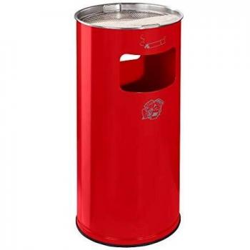 Cenicero combinado y recolector de basura 37 L, acero rojo, para interior y exterior, con sieb y protección de bordes
