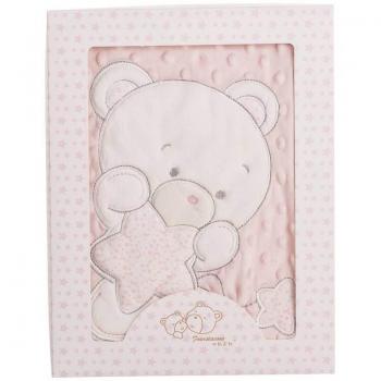 Manta para Bebé Oso Rosa Bordado Doble 100 x 75 cm