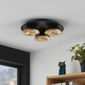 Lindby lámpara de techo Erin, 3 luces, Ø 30 cm, negro/oro, cristal, metal e.o. para salón y comedor (3 llamas, GU10)