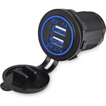 Toma de Alimentación USB Doble 12V-24V para Coche, Motocicleta, Camión y Barco con Cargador LED 2.1A/1A