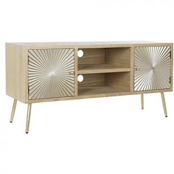Mueble de TV DKD Home Decor 130 x 40 x 60 cm Abeto Natural con Acabado Dorado y Estructura de Metal y MDF
