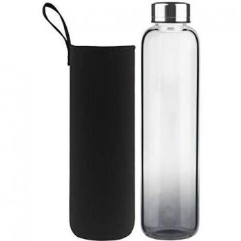 DEARRAY Botella de Agua de Cristal de Borosilicato Deportivo 500ml, Botella de Agua de Vidrio con Funda de Neopreno y Elegante Tapa de Acero Inoxidable