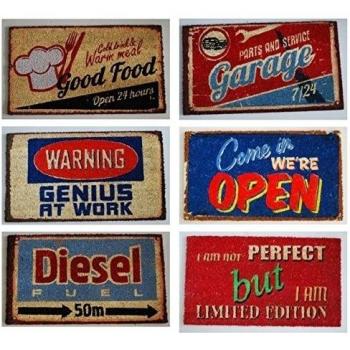 TXT Felpudo de exterior (Fibra de Coco 40 x 70 cm Diesel Garaje Good Food Warning Open But A Elegir