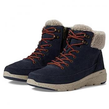 Botines Mujer Skechers On-the-GO Glacial Ultra Modelo 144175s, color azul marino con detalles en naranja y blanco, talla 38