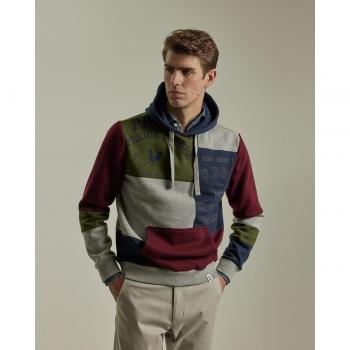 Sudadera Hombre Patchwork Capucha Burdeos