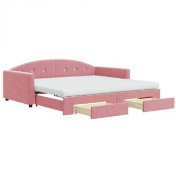 Sofá cama nido con cajones terciopelo rosa 100x200 cm