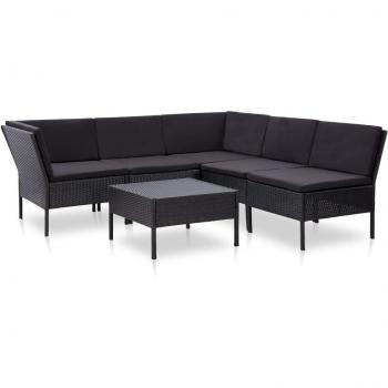6-Piece Black Poly Rattan Garden Lounge Set with Cushions