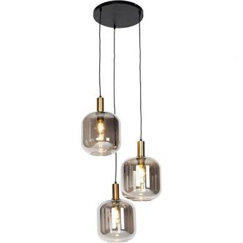 Lámpara colgante de diseño negro con dorado y cristal ahumado, 3 luces - Zuzanna, vidrio/acero, redonda, adecuado para LED, máxima potencia 3 x 40W