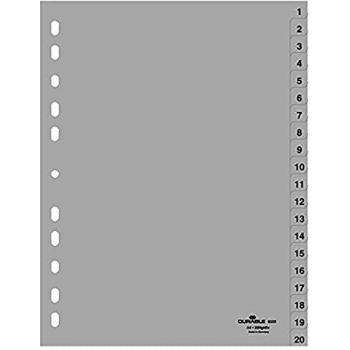 Durable A4 Plastic Index Divider 1-20 Grey, 20 Sheets
