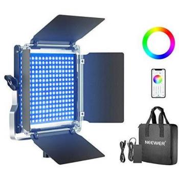 Neewer 660 RGB Luz LED con Control Aplicación, 660 SMD LED CRI95/3200K-5600K/Brillo 0-100%/0-360 Colores Ajustables/11 Escenas Aplicables con Pantalla LCD/Soporte en U/Barndoor, Carcasa Metal