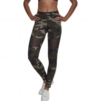 Urban Classics Women's Camo Tech Mesh Leggings - Woodland Black, Sizes XS to 5XL