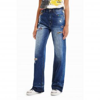 Desigual Women's Blue Wide Denim Zip Jeans - XS, 5-Pocket Design for Fall/Winter