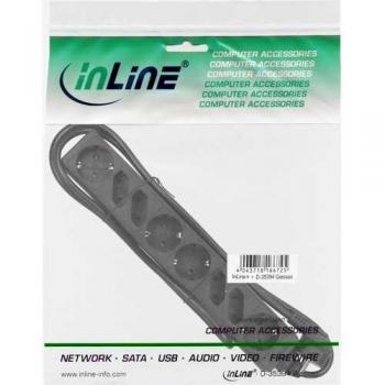 Regleta de enchufes InLine® 8 salidas, 4 contactos de protección + 4 Euro, color negro, 3 metros