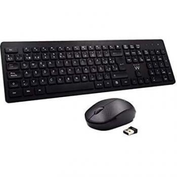 Ewent EW3256 Pack Teclado y Ratón Inalámbrico 2.4 GHz, QWERTY Español Chiclet Teclado, Teclado Inalámbrico Raton silencioso Portátil, Larga Duración de la Batería, Color Negro