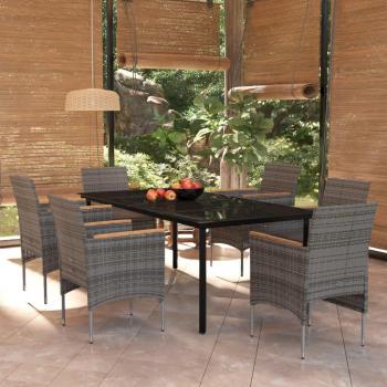 7-Piece Grey and Black Garden Dining Set with Cushions