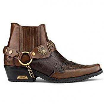 Infinity Leather Men's Brown Two-tone Winklepicker Biker Boots with Crocodile Design - Size EU 40