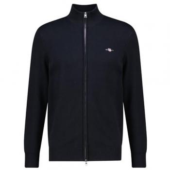Chaqueta de punto casual de algodón para hombre GANT con cremallera, cuello alto, color negro, talla XL