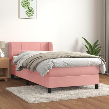 Cama box spring con colchón de muelles en terciopelo rosa 90x200 cm