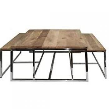 DENZZO - Juego de 3 mesas bajas naturales de plata 69 cm