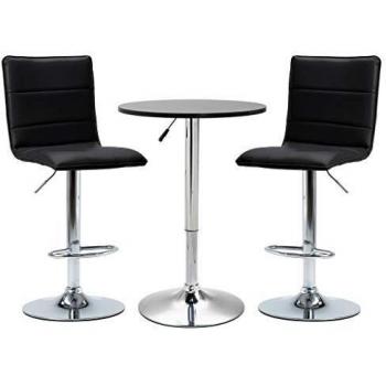 vidaXL Set de Mesa Alta y Taburetes de Bar 3 Piezas Cuero Sintético Hogar Jardín Salón Cocina Bricolaje Decoración Diseño Mobiliario Muebles Negro