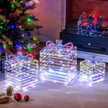Triple LED Illuminated Christmas Gift Box Set