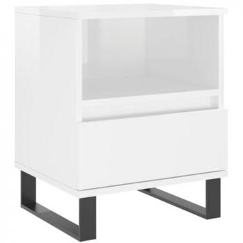 Mesita de noche madera contrachapada blanco brillo 40x35x50 cm