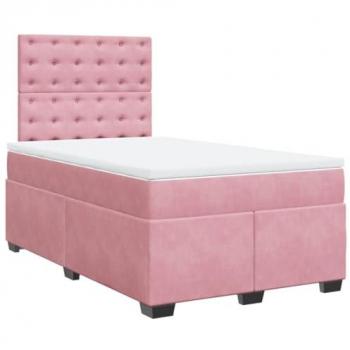 Cama box spring con colchón terciopelo rosa 120x200 cm