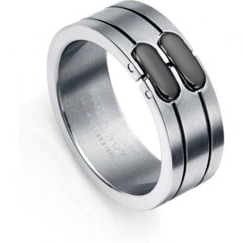 Anillo Viceroy Magnum de acero con dos tiras en negro