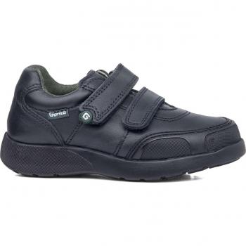 Gorila - Zapatillas de piel de niño en color azul marino con doble cierre adherente - Estilo Clásico - Zapatos Planos y Zapatillas Niña