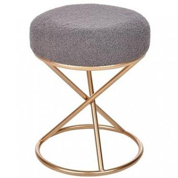 Taburete Glamuroso Moderno Tapizado en Boucle Gris con Patas Metálicas Doradas Presho