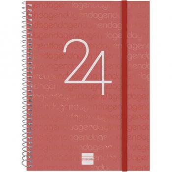Finocam - Agenda Espiral Year E10 155x212mm Semana Vista Vertical Rojo Enero-Diciembre 2024 Español