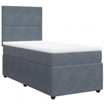 Cama box spring con colchón de terciopelo gris oscuro 90x200 cm