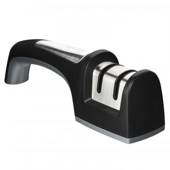 Zestkit Afilador de Cuchillos con 2 Etapas, de Cerámica Rígida Modificada y Disco de Diamante, Diseño Ergonómico y Base Antideslizante, Afilador Profesional Manual, Negro y Plata