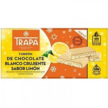 TRAPA - TURRONES. Tableta de Turrón de Chocolate Blanco Crujiente sabor a Limón. - 175 gr