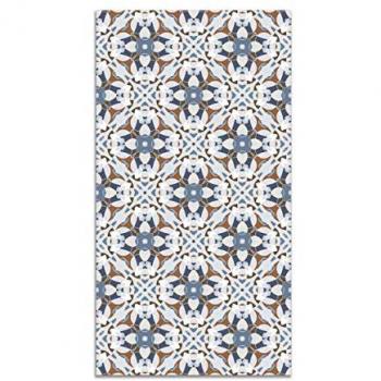 Alfombra Vinílica Baldosa Oriental Azul 80x250 cm - Antideslizante e Ignífuga para Cocina y Salón