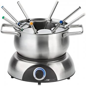 Set de Fondue Eléctrico Clatronic FD 3783 de Acero Inoxidable, Capacidad 1.2L, Incluye 8 Tenedores y Termostato Iluminado