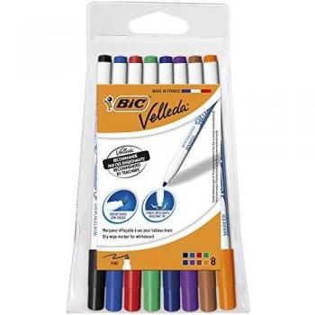 BIC Velleda 1721 Ecolutions, Dry Erase Whiteboard Pens ideal for School 'Velleda Ecolutions' Assorted Colours, Pack of 8