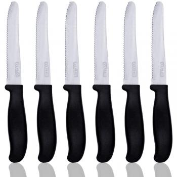 GOURMEO set de 6 cuchillos de mesa dentados de acero inoxidable cromado y mango plástico de alta calidad | 2 años de garantía de satisfacción | cuchillo para untar, cuchillo de pan, cuchillo para tomate, chuchillo para salchicha, cuchillo de carne