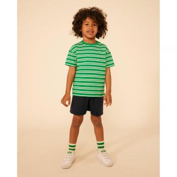 Petit Bateau - Vestido de manga corta de algodón azul marino para niña