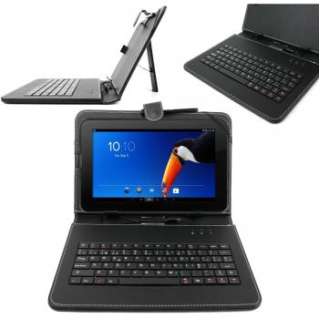DURAGADGET Funda/Teclado ESPAÑOL para Woxter QX 105/100 / Nimbus 102 Q / 115 Q / 97 / Zielo Tab100 - Conexión MicroUSB + Lápiz Stylus - Función Atril