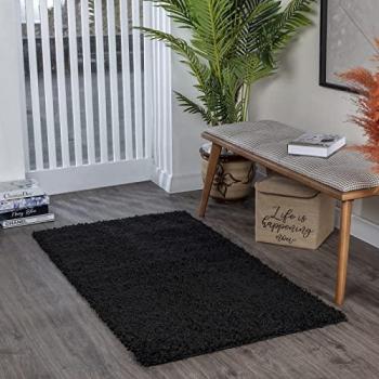 Alfombra Shaggy Moderna Peluda Unicolor Negra 200x290 cm, Suave y Gruesa