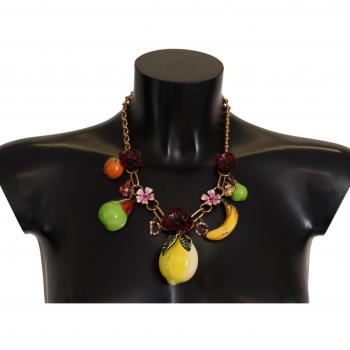 Dolce & Gabbana Gold Brass Sicily Fruits Roses Statement Necklace, Italian Fruit Statement Necklace, Multicolor female, Size: ONE SIZE