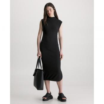 Calvin Klein Jeans - Vestido largo de mujer con cuello de canalé