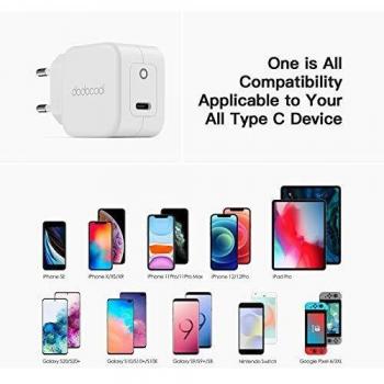 dodocool Cargador USB, 20W Mini Cargador PD, Quick Charge, Cargador Móvil Rápido Compatible con iPhone 12/12 Mini/12 Pro/12 Pro MAX iPad AirPods Pro iPad Samsung Google Cargador