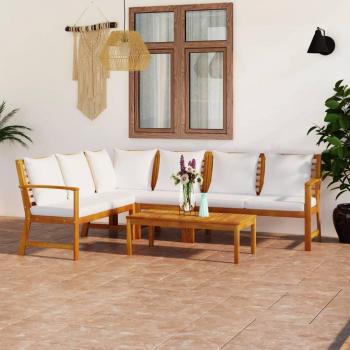 5-Piece Cream Cushion Garden Lounge Set in Solid Acacia Wood