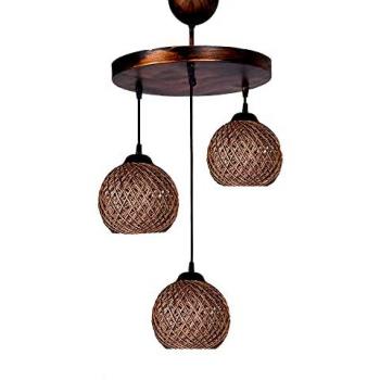 Lámpara de techo 80 cm beige tipo 3 x E27 Max 45 - 60 W Wellhome Pantallas de yute Colgante WH1129