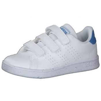 Zapatillas Adidas Advantage Cf para niños en color blanco, modelo FTWR White/Blue Rush/Core Black, tamaño 32 EU, diseñadas para todas las superficies