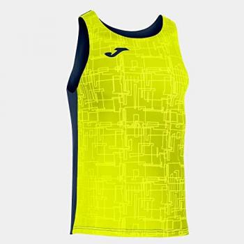Camiseta de tirantes para hombre Joma Elite VIII en color marino con detalles en amarillo flúor, ideal para running, disponible en tallas para niños de 11 a 12 años